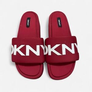 DKNY Burgundy Logo Slide Sandals Women's Size 7 Designer Slip On